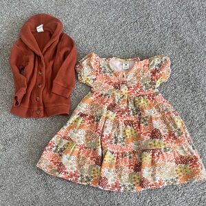 kate quinn Rust Multi Floral Tiered Dress with Rust Cardigan